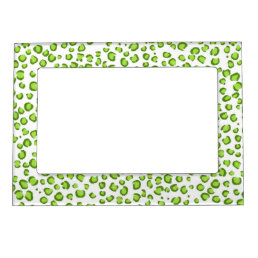Modern Snow Leopard Animal Print Pattern Green Magnetic Frame