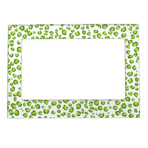 Modern Snow Leopard Animal Print Pattern Green Magnetic Frame