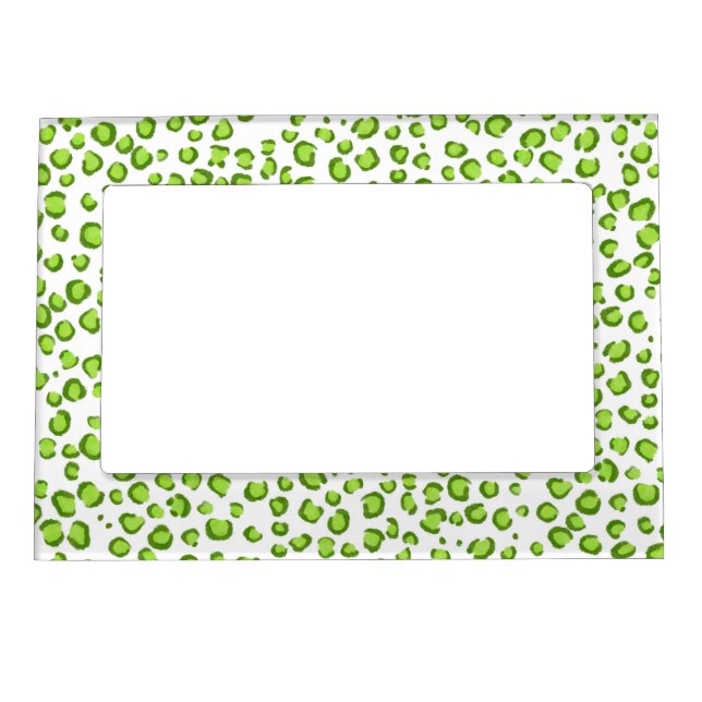 Modern Snow Leopard Animal Print Pattern Green Magnetic Frame (Front)