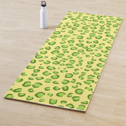 Modern Snow Leopard Animal Print Pattern Green Yoga Mat