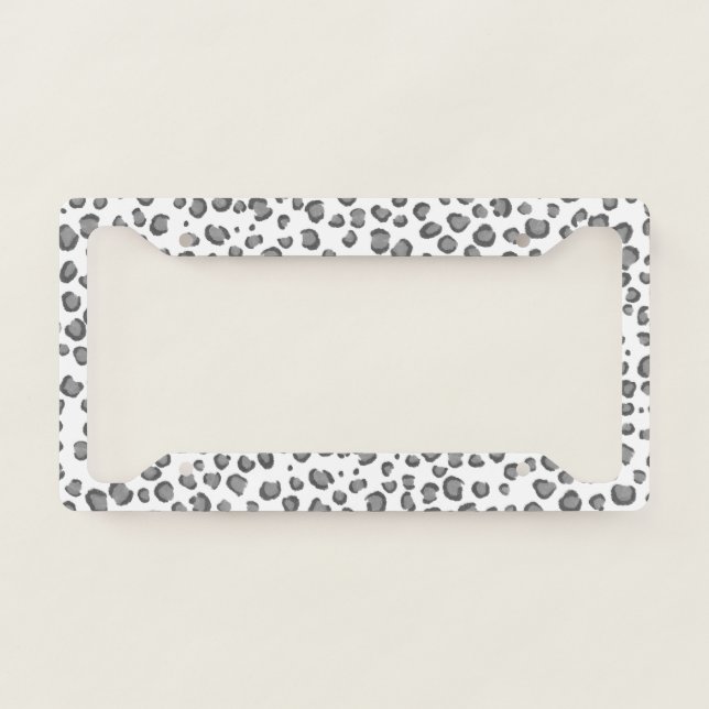 Modern Snow Leopard Animal Print Pattern Grey License Plate Frame (Front)