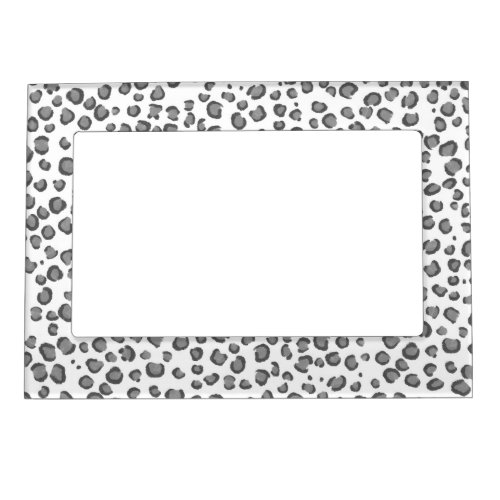Modern Snow Leopard Animal Print Pattern Grey Magnetic Frame