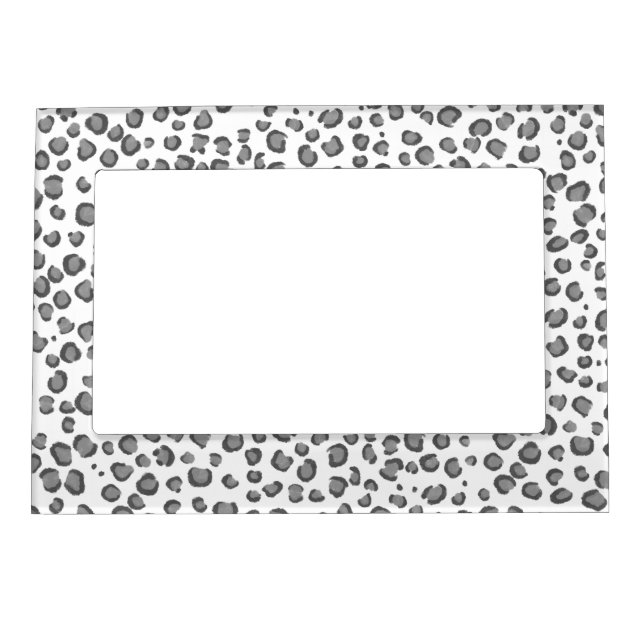 Modern Snow Leopard Animal Print Pattern Grey Magnetic Frame (Front)