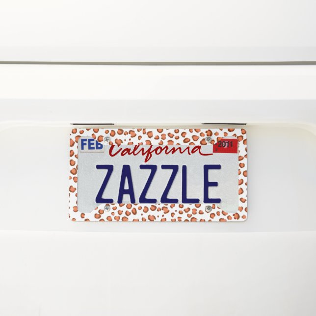 Modern Snow Leopard Animal Print Pattern red License Plate Frame (On Car)