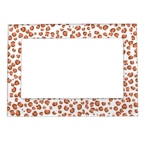 Modern Snow Leopard Animal Print Pattern Red Magnetic Frame
