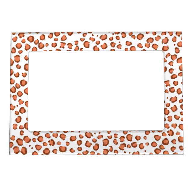 Modern Snow Leopard Animal Print Pattern Red Magnetic Frame (Front)