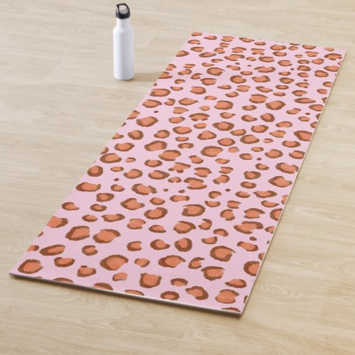 Modern Snow Leopard Animal Print Pattern Red Yoga Mat