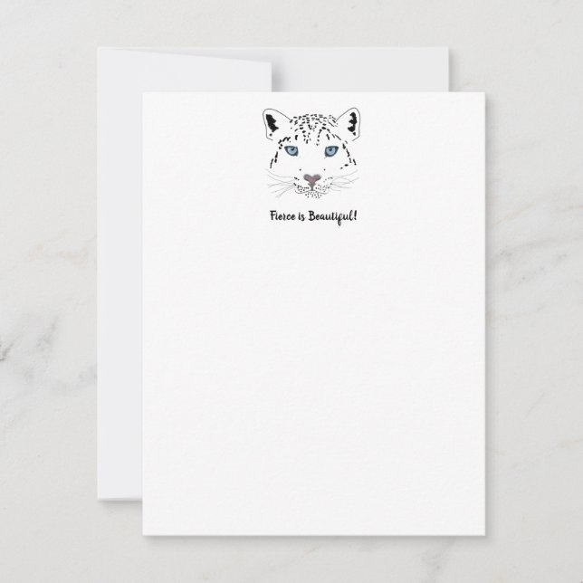Modern Snow Leopard Drawing Fierce is Beautiful Note Card (Front)