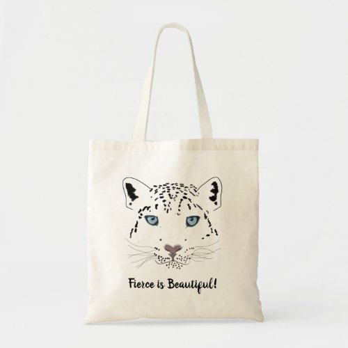 Modern Snow Leopard Drawing Fierce is Beautiful Tote Bag