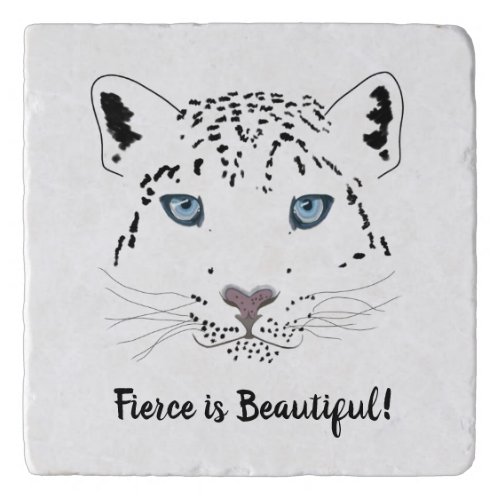 Modern Snow Leopard Drawing Fierce is Beautiful Trivet