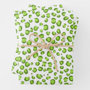 Modern Snow Leopard Green Animal Print Chic Gift Wrapping Paper Sheets