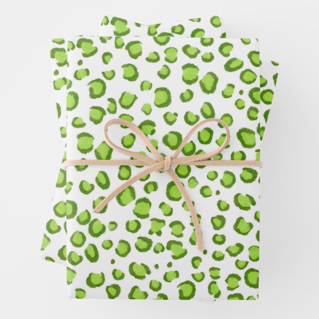 Modern Snow Leopard Green Animal Print Chic Gift  Wrapping Paper Sheets (In situ)