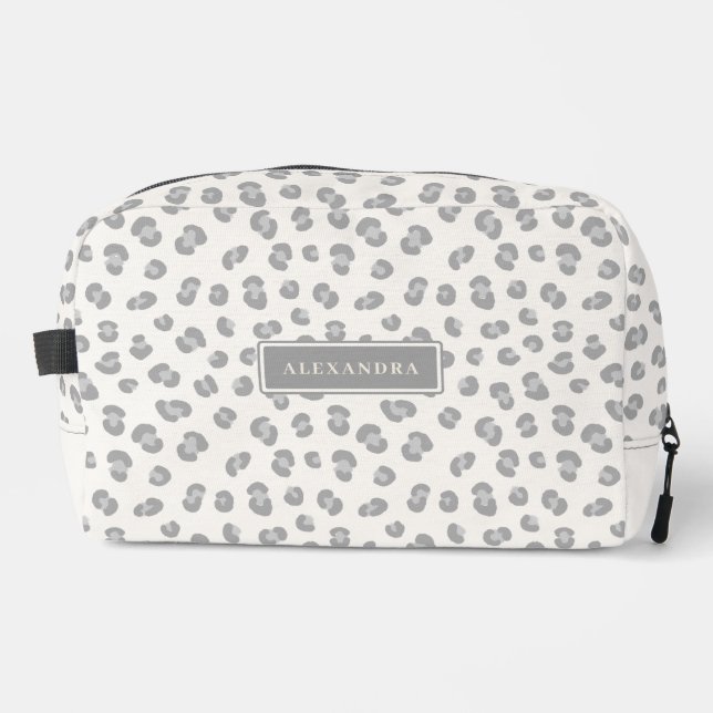 Modern Snow Leopard Personalized  Dopp Kit (Front)