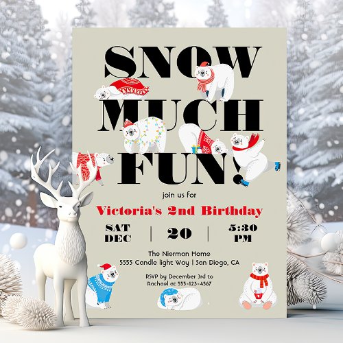 Modern Snow much fun Polar Bear Birthday Party Invitation