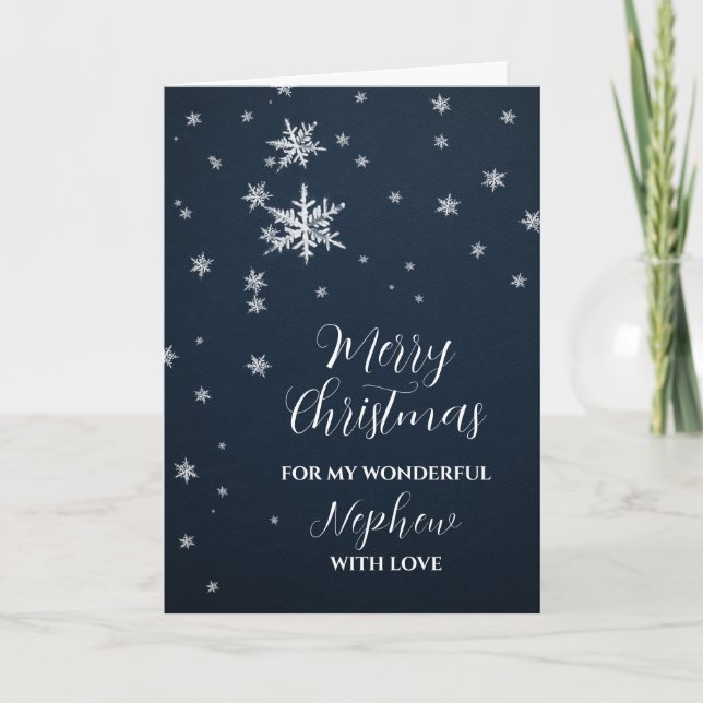 Modern Snow Nephew Merry Christmas Card (Front)