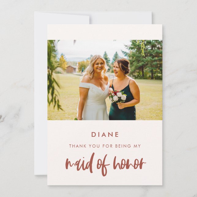 Modern snow pink Maid of honor thank you card (Front)