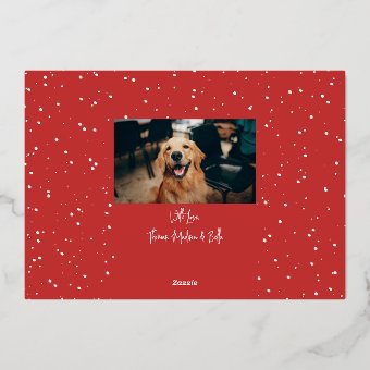 Modern Snow Script 2 Photo Foil Holiday Card | Zazzle
