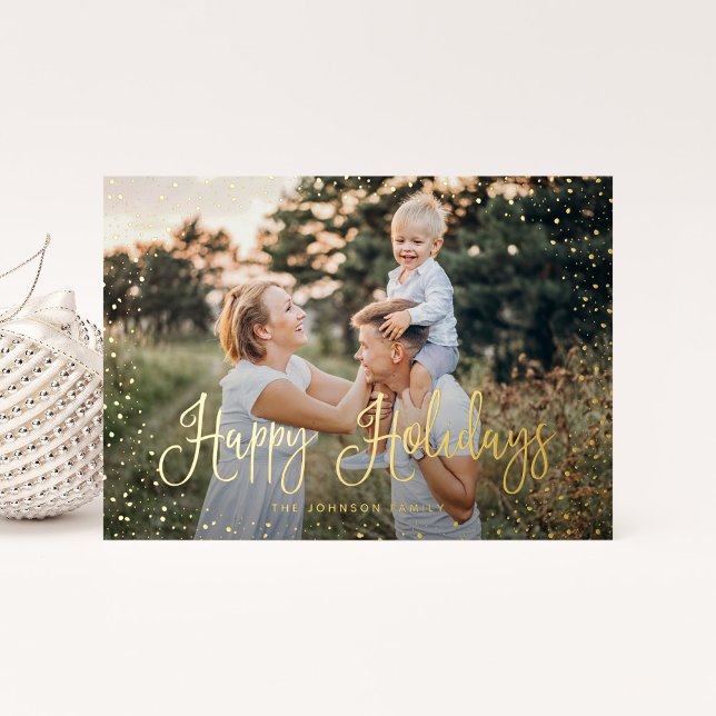 Modern Snow Script 2 Photo Foil Holiday Card (Creator Uploaded)