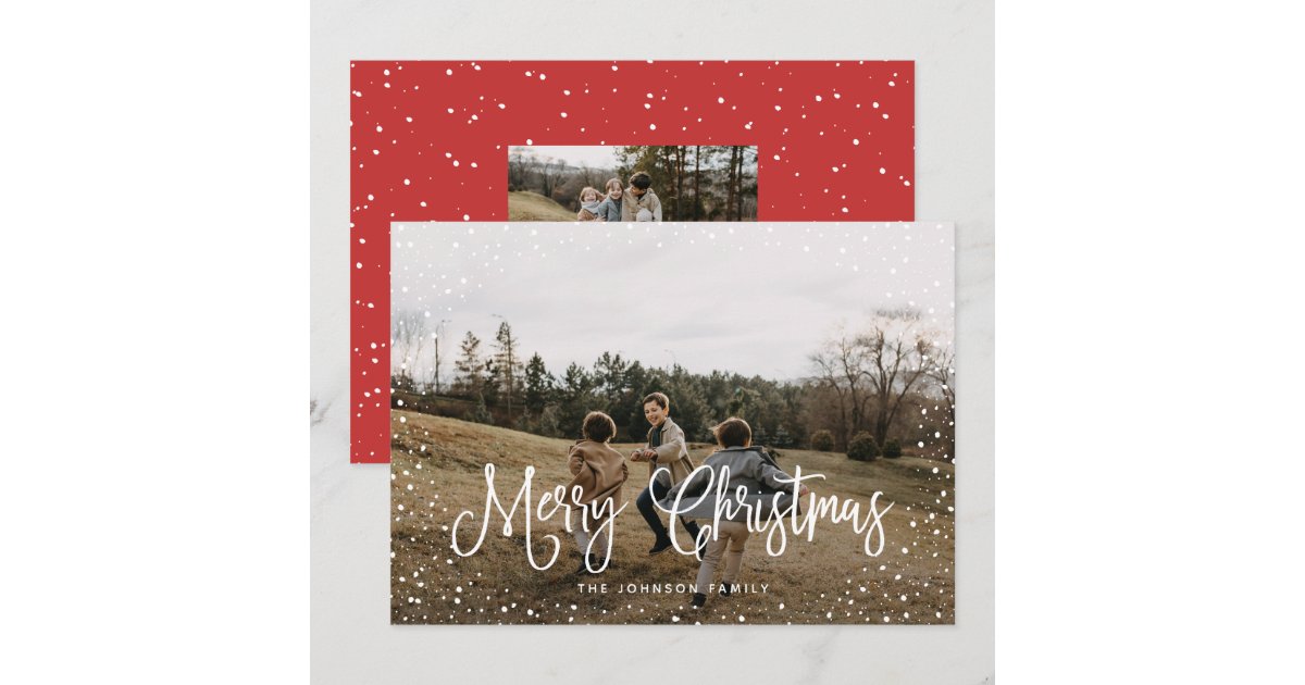 Modern Snow Script 2 Photo Holiday Card | Zazzle