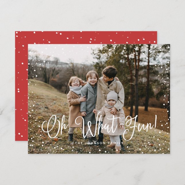 Modern Snow Script 2 Photo Holiday Card (Front/Back)