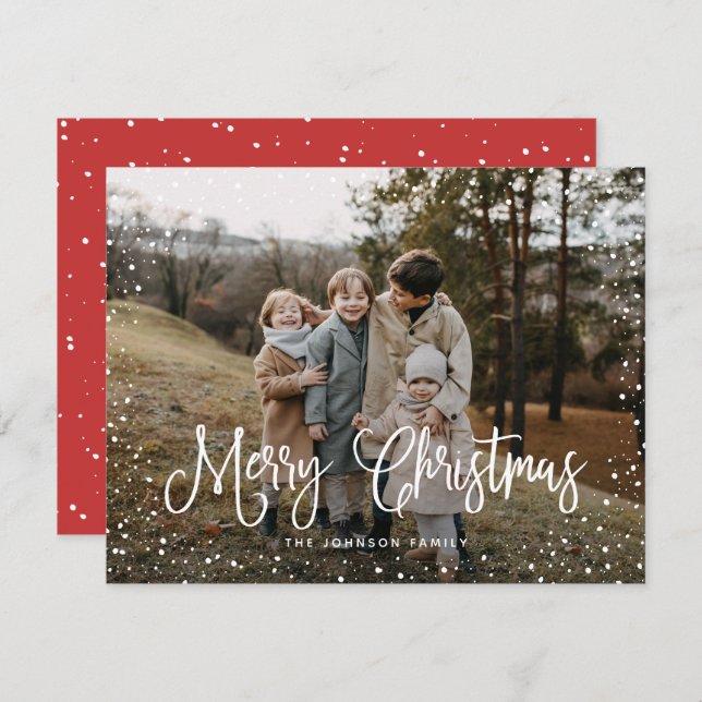 Modern Snow Script 2 Photo Holiday Card (Front/Back)
