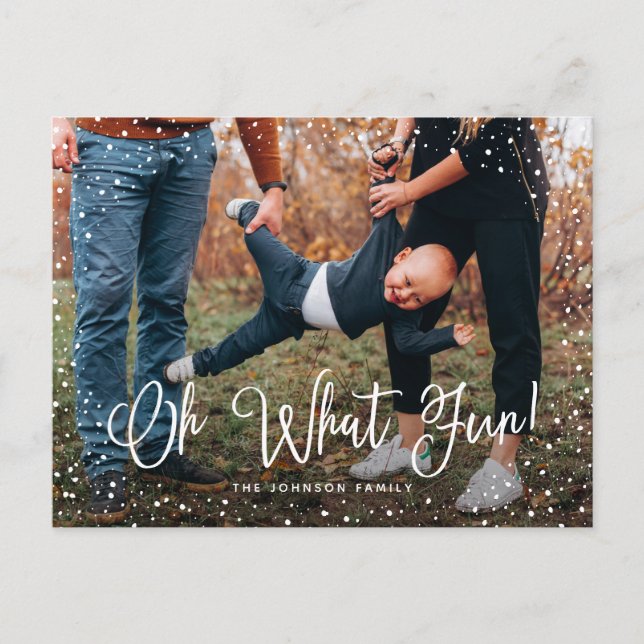 Modern Snow Script 2 Photo Holiday Postcard (Front)