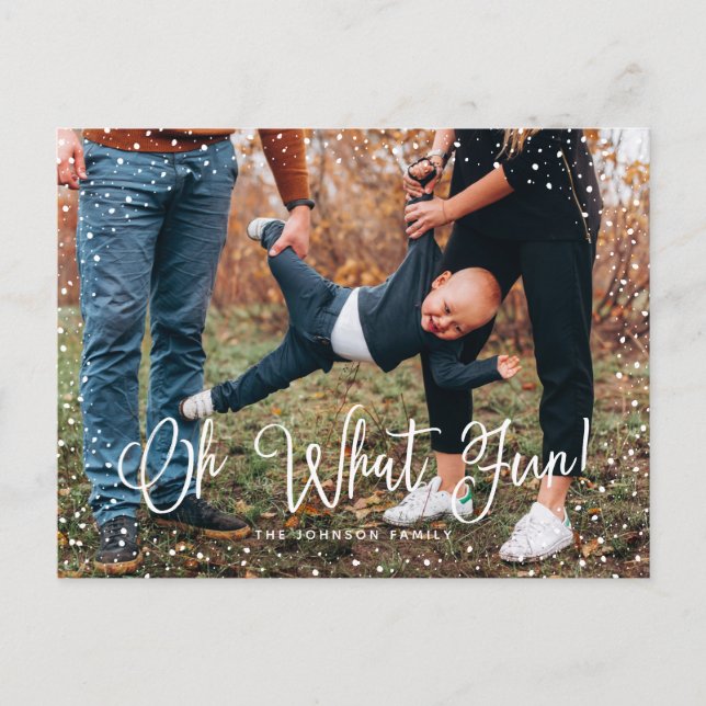 Modern Snow Script 2 Photo Holiday Postcard (Front)