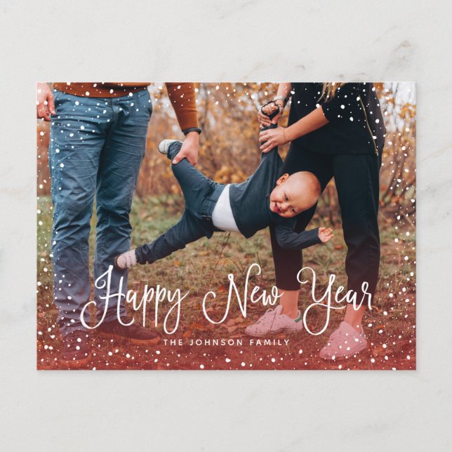 Modern Snow Script 2 Photo Holiday Postcard (Front)