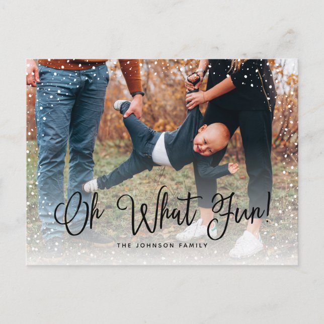 Modern Snow Script 2 Photo Holiday Postcard (Front)