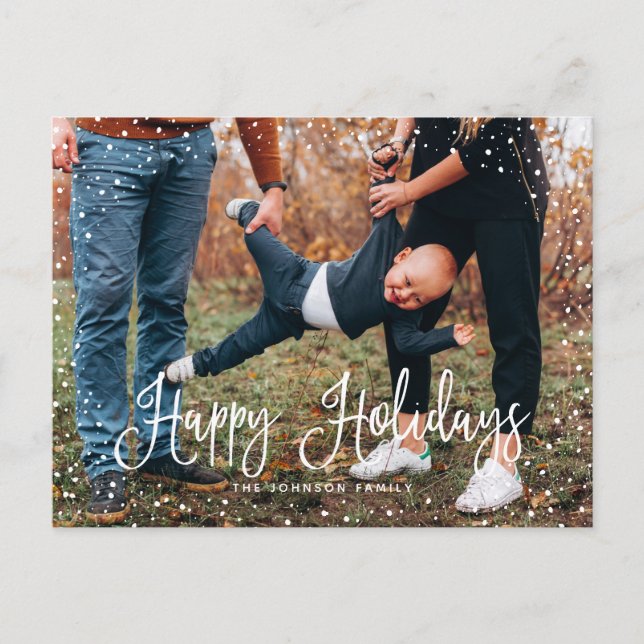 Modern Snow Script 2 Photo Holiday Postcard (Front)