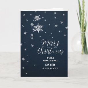 Modern Snow Sister & Family Merry Christmas Card