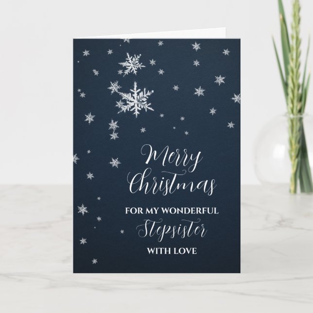 Modern Snow Stepsister Merry Christmas Card (Front)