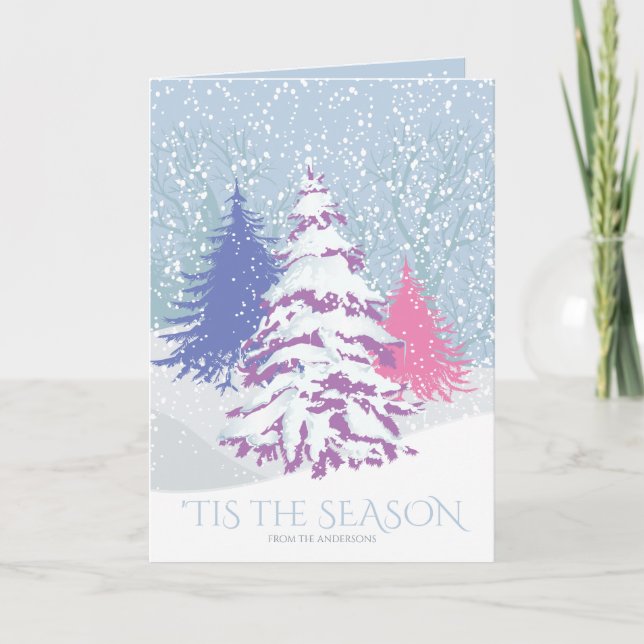 Modern Snow Tree CHANGE COLOR Christmas Holiday Card (Front)