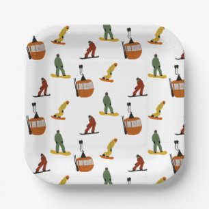 Modern Snowboard Snowboarding Paper Plates