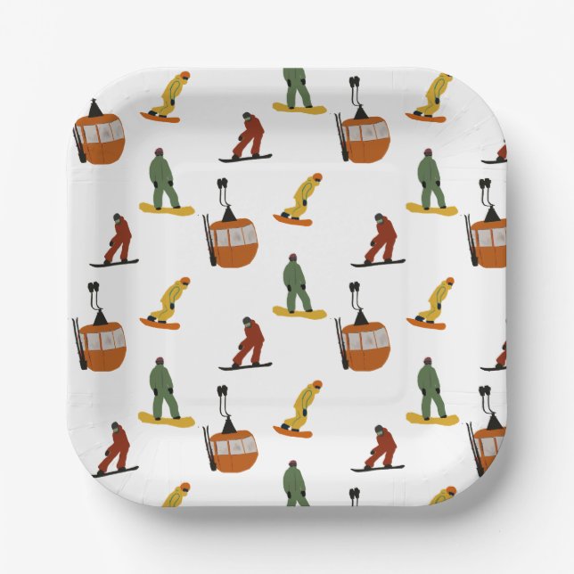 Modern Snowboard Snowboarding  Paper Plates (Front)