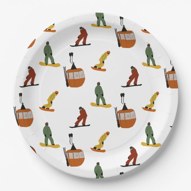 Modern Snowboard Snowboarding  Paper Plates (Front)
