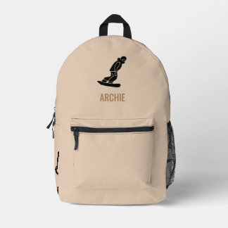 Modern Snowboarder Snowboarding Personalized Beige Printed Backpack