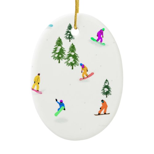 Modern Snowboarders Snowboarding Illustration Ceramic Ornament