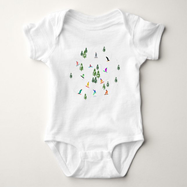 Modern Snowboarding Snowboarders Illustration   Baby Bodysuit (Front)