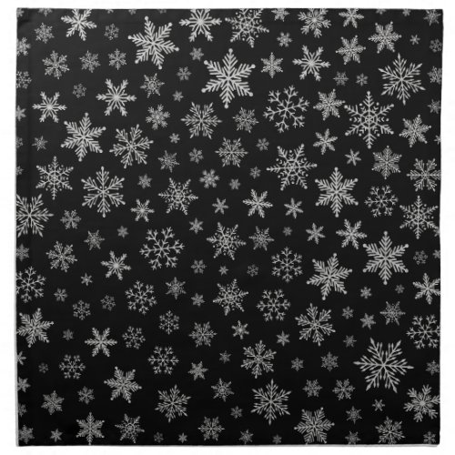 Modern Snowflake 2 _Black  Silver Grey_ Cloth Napkin