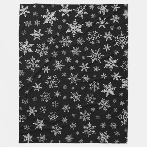 Modern Snowflake 2 _Black  Silver Grey_ Fleece Blanket