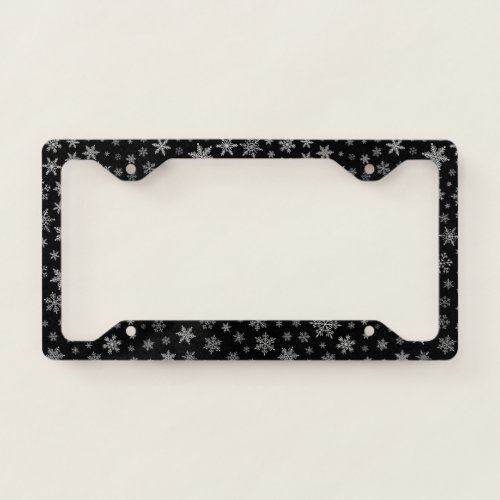 Modern Snowflake 2 _Black  Silver Grey_ License Plate Frame