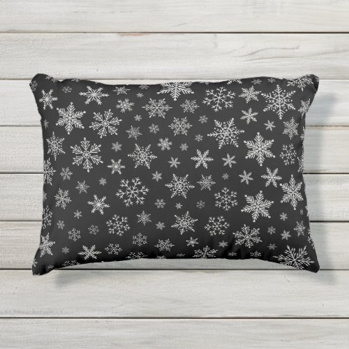 Modern Snowflake 2 _Black  Silver Grey_ Outdoor Pillow