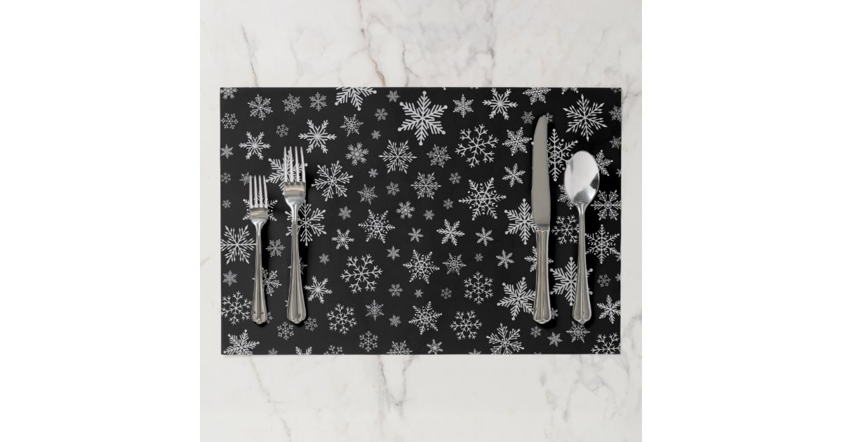 Modern Snowflake 2 -Black & Silver Grey- Paper Placemat | Zazzle.com