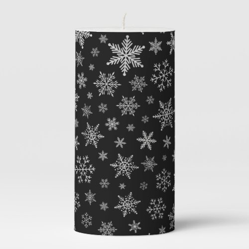Modern Snowflake 2 _Black  Silver Grey_ Pillar Candle