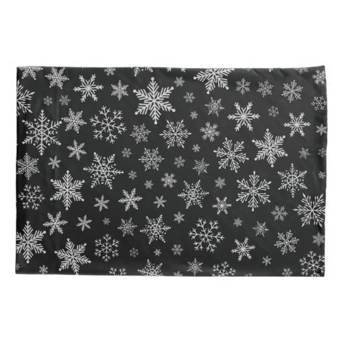 Modern Snowflake 2 _Black  Silver Grey_ Pillowcase