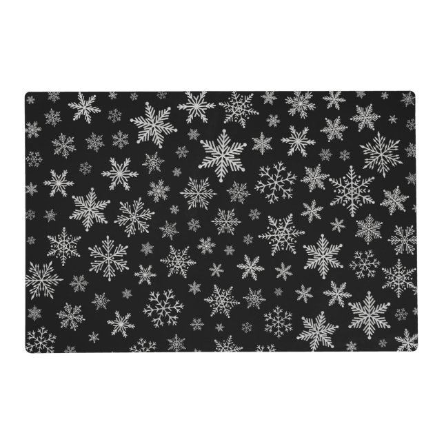 Modern Snowflake 2 -Black & Silver Grey- Placemat (Front)