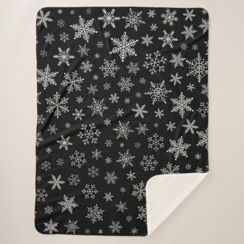 Modern Snowflake 2 _Black  Silver Grey_ Sherpa Blanket