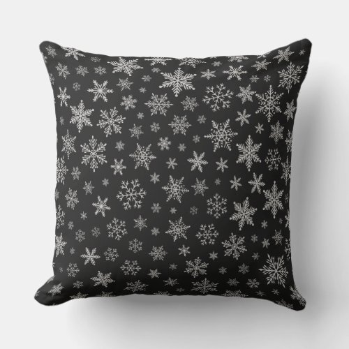 Modern Snowflake 2 _Black  Silver Grey_ Throw Pillow