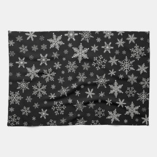 White Snowflake on Dark Green Kitchen Towel, Zazzle